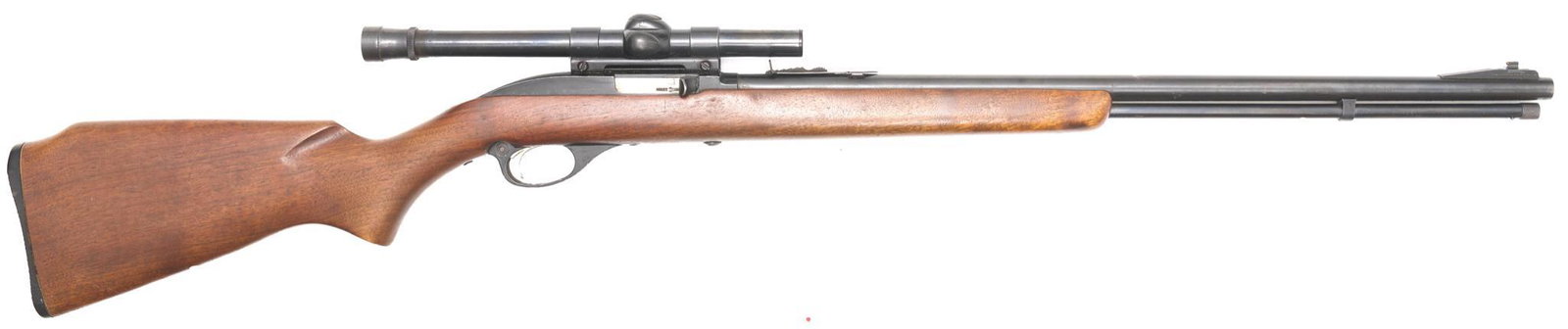 Marlin Model 99 .22LR Rifle w/ Weaver Scope: Serial: No SN Manufacturer: Marlin Model: 99 Caliber: .22LR Barrel length: 22" Condition: Good; minimum signs of wear for age Includes: Weaver B4 Scope Provenance: A Comfort, TX Estate NOT