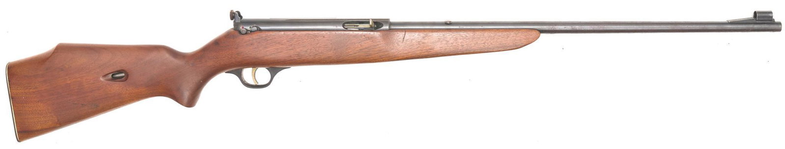 Marlin Model 98 Automatic .22LR Semi-Automatic Rifle: Serial: N/A Manufacturer: Marlin Firearms Co. Model: 98 Automatic Caliber: .22LR Barrel length: 21" Condition: Fair; stock has wear marks and dents; barrel has rusting; most of blue finish is intact I