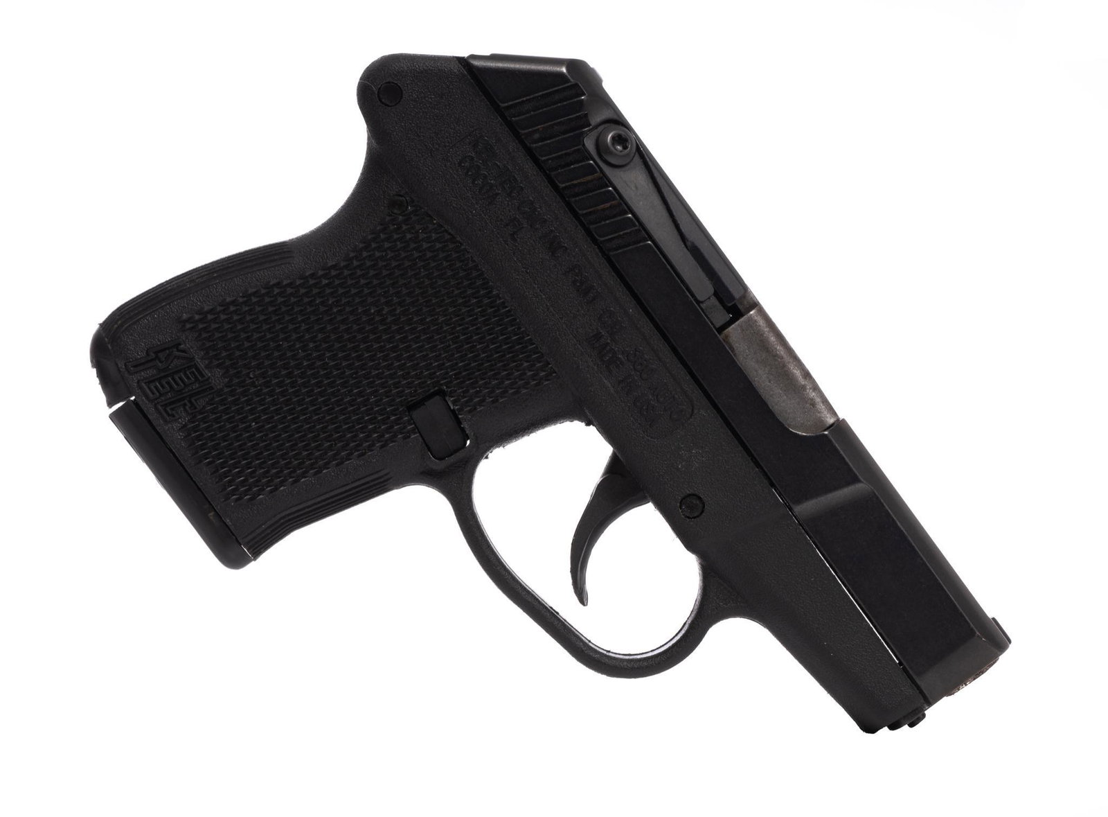 Kel-Tec P3AT .380 ACP Semi-Automatic Pistol: Serial:LER39 Manufacturer: Kel-Tec Model: P3AT Caliber: .380 ACP Barrel length: 2.76" Condition: Very Good; light signs of wear Includes: 1 x 6 round magazine; original factory box, paperwork, & lock 