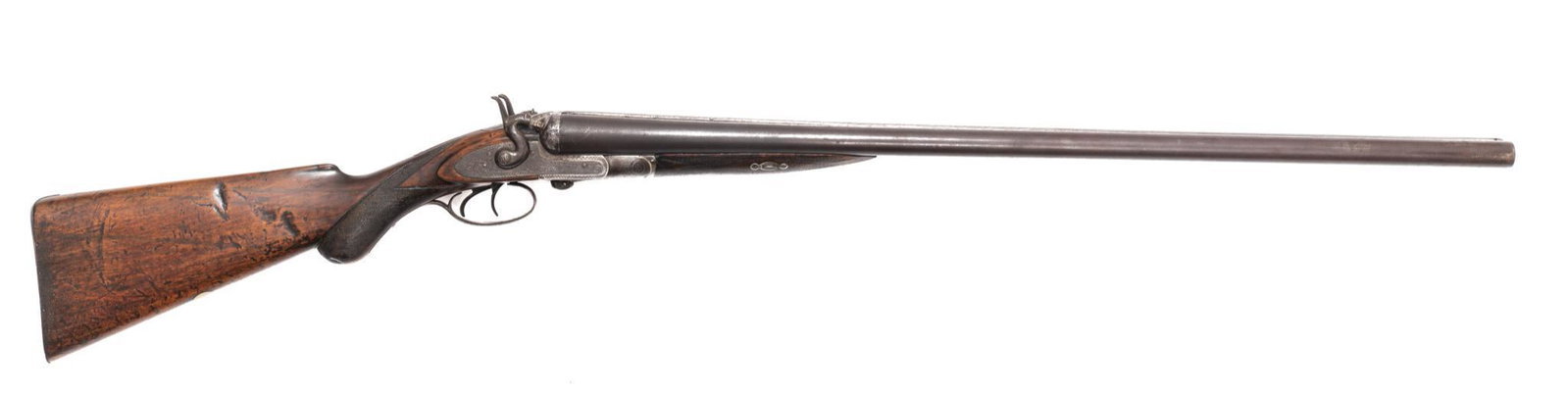 W. M. Moore Side-by-Side 11-Gauge Shotgun: Serial: 7871 Manufacturer: W. M. Moore & Co. Model: N/A Caliber: 11 Ga. Barrel length: 30" Condition: Fair Details: Damascus Steel Barrel Provenance: A San Antonio, TX Estate No FFL Requir
