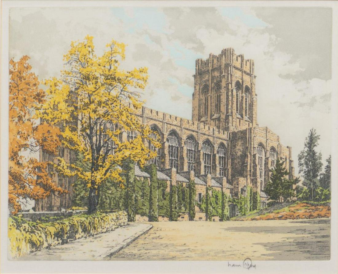 Hans Figura (1898-1978), "West Point", Hand-Signed: Hans Figura(1898-1978), "West Point", hand-signed in pencil, aquatint etching on satin, image size: 10 x 12.75", frame: 18.75 x 20" Condition: Excellent; no issues Hans Figura (Austria