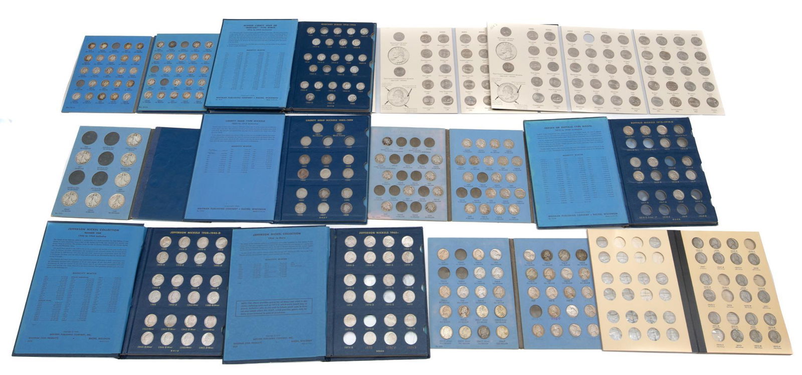 Lot of Partial Book Collections of Quarters, Nickels &: Includes: -partial book of Mercury Dimes 1916-1945; 71 total -partial book of Mercury Dimes 1916-1945; 74 total -partial book of Mercury Dimes 1916-1945; 75 total -Book of Fifty State Commemorative Qu