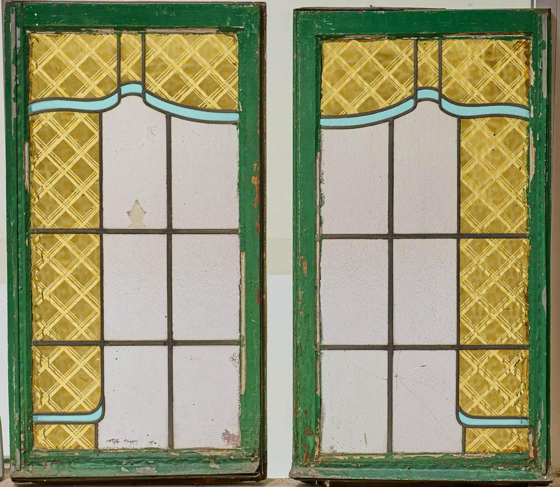 Pair of Stained Glass Panels, Art Deco Motif (1 of 5)
