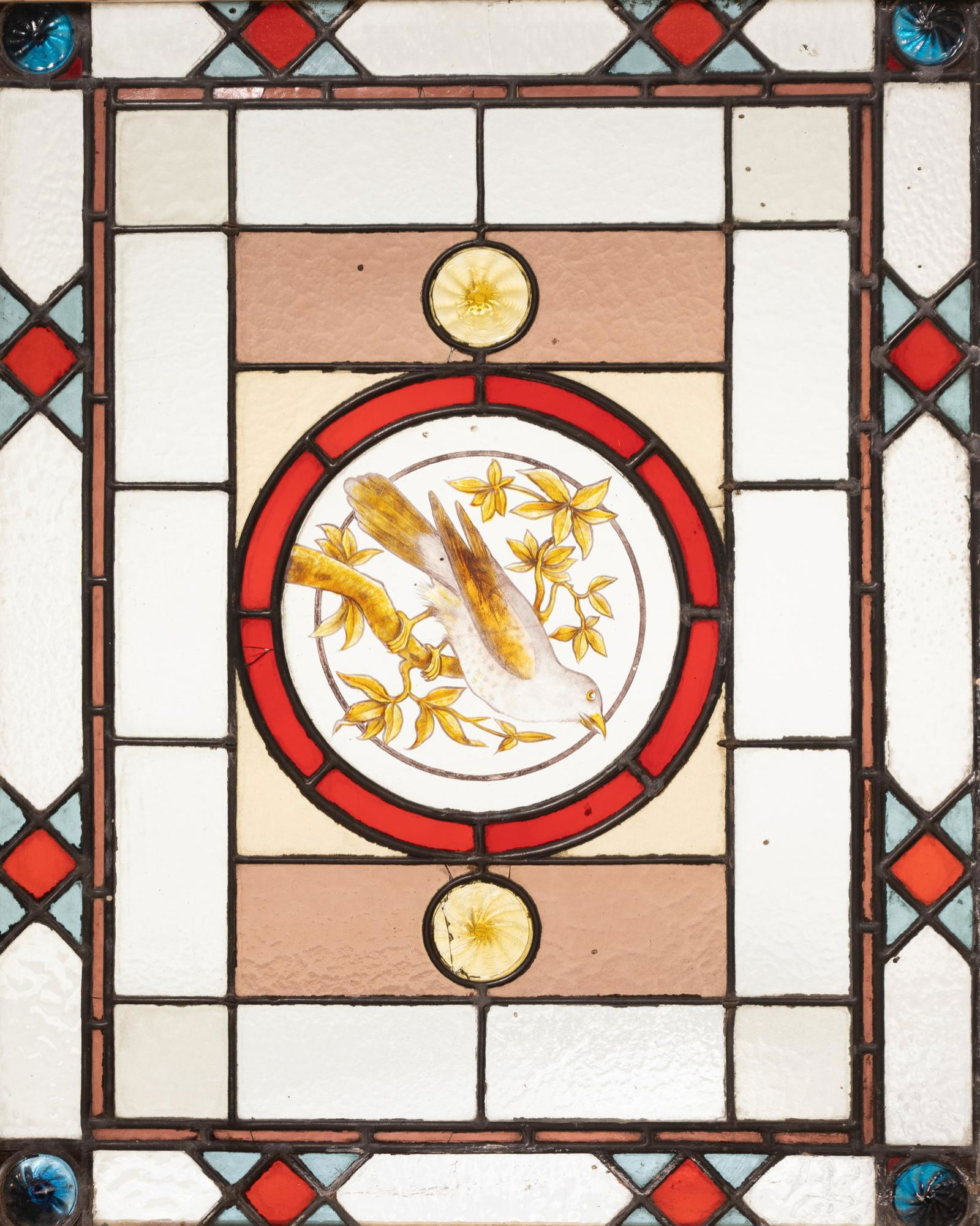 Stained Glass Panel, Hand Painted Bird Motif (1 of 5)