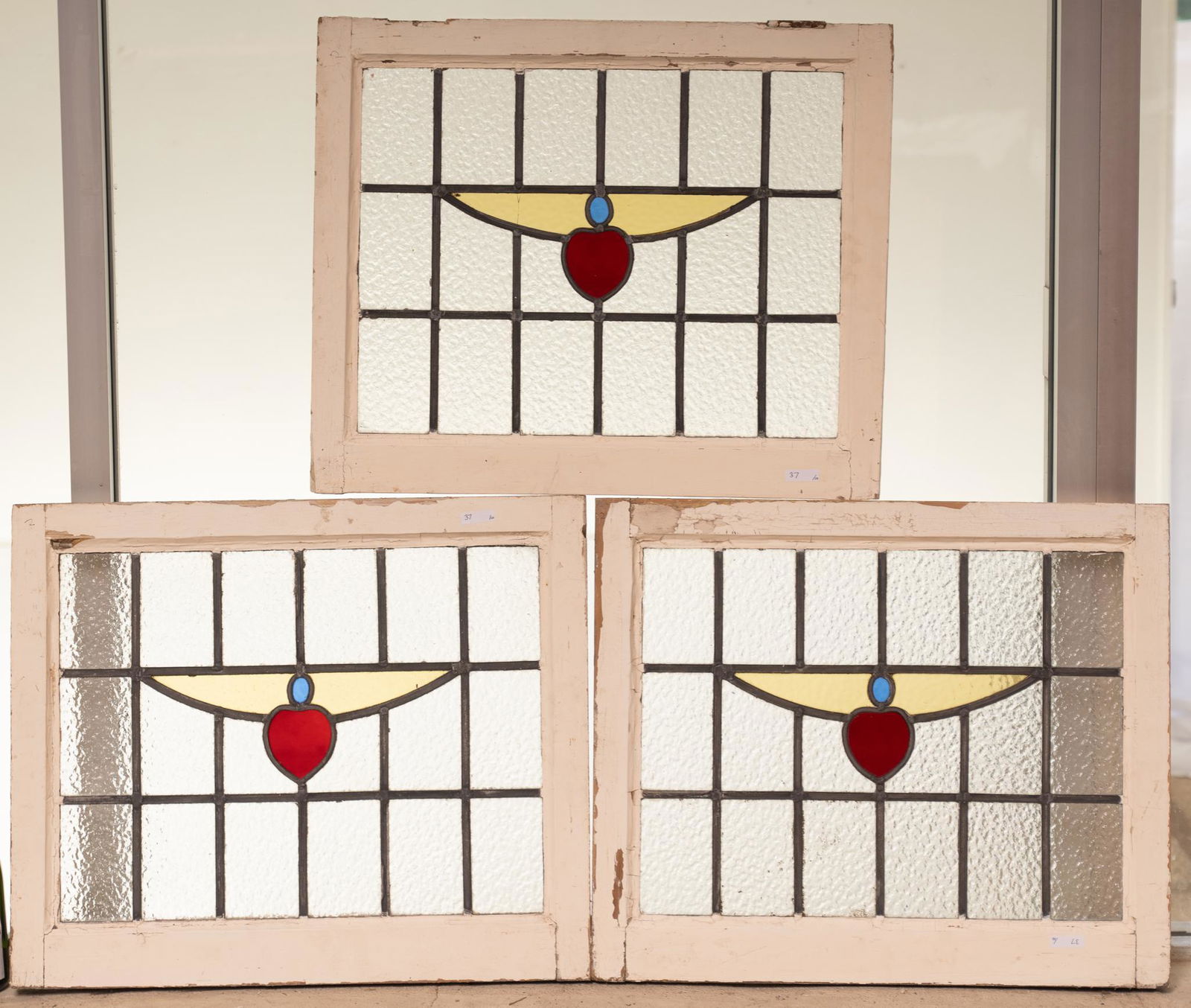 Set of 3 Stained Glass Panels, Heart Motif (1 of 9)
