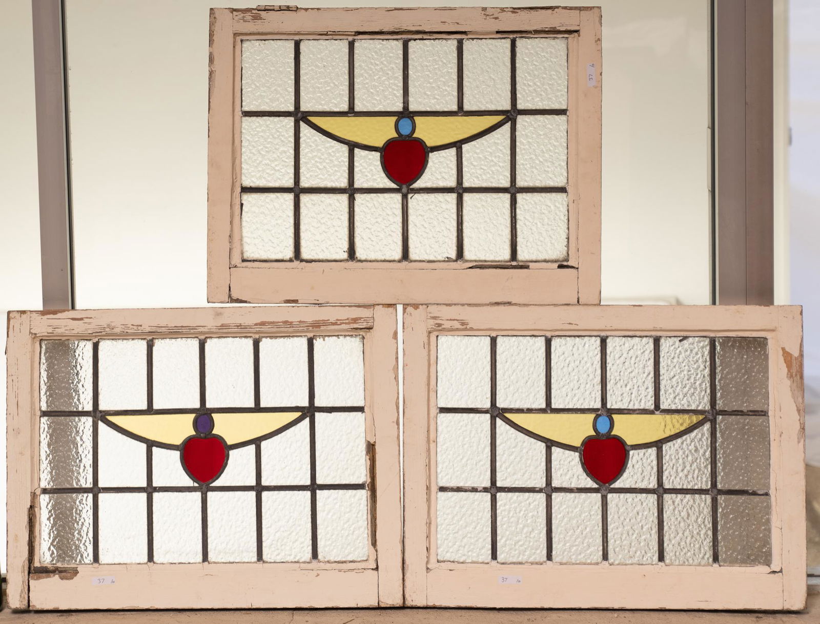 Set of 3 Stained Glass Panels, Heart Motif (1 of 9)