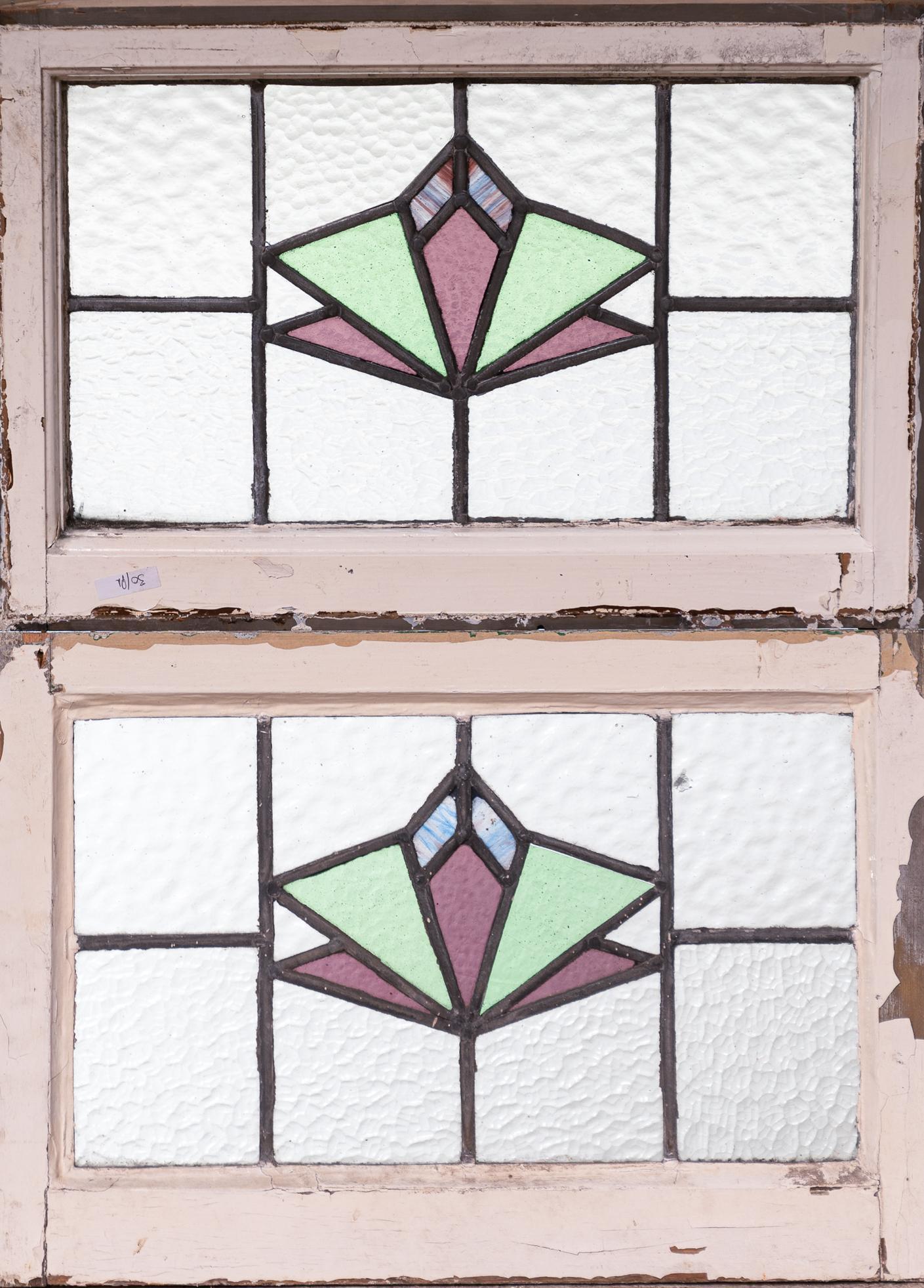 Pair of Stained Glass Panels, Art Deco Motif (1 of 5)