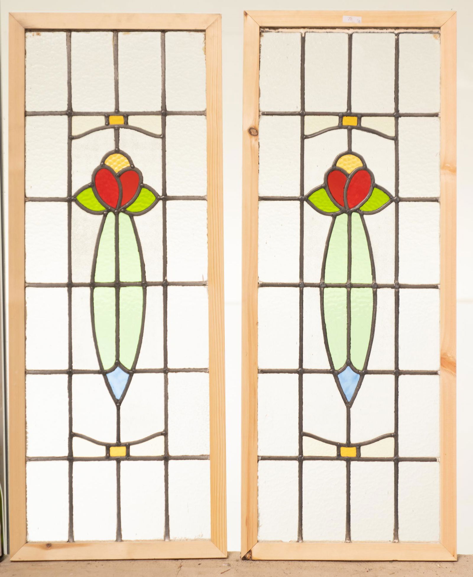 Pair of Stained Glass Panels, Rose Motif (1 of 6)