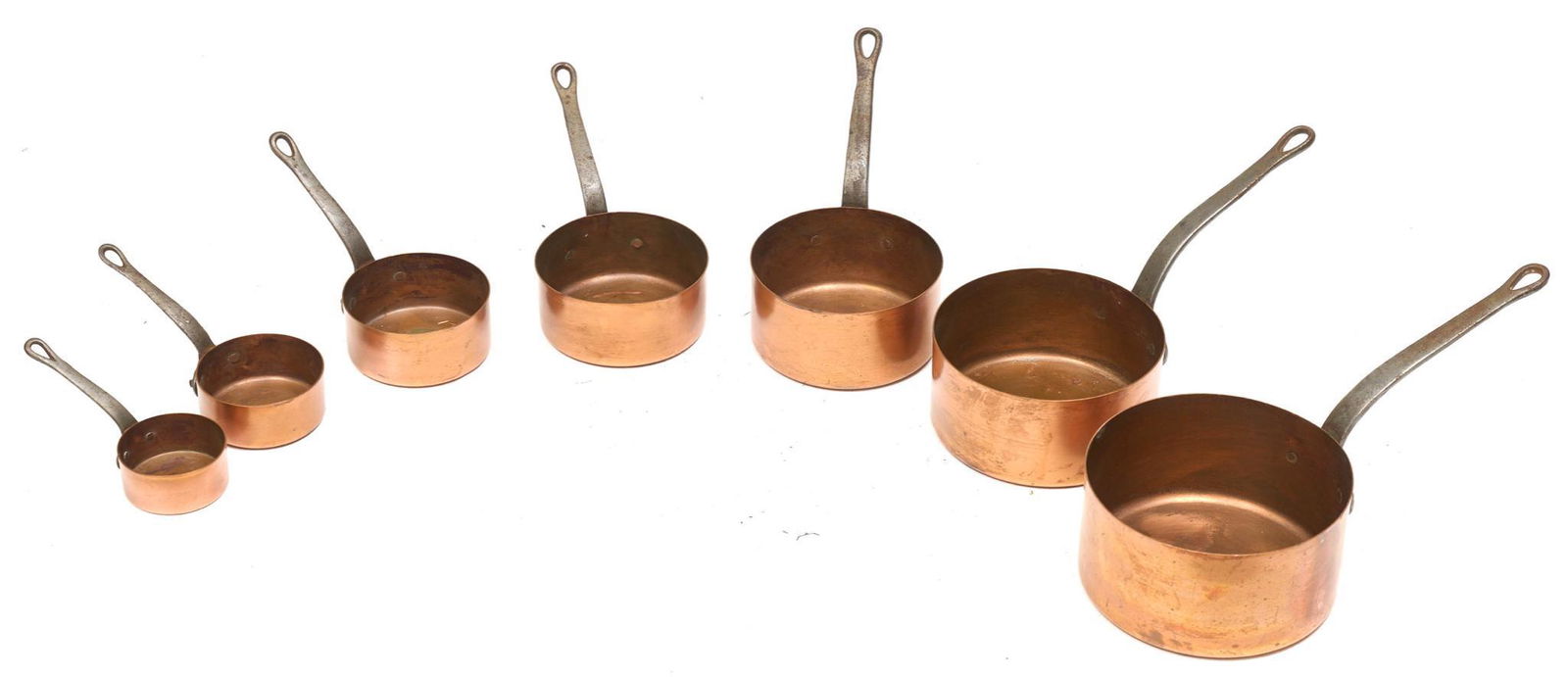 Set of 7 Vintage French Farmhouse Copper Pots (1 of 3)