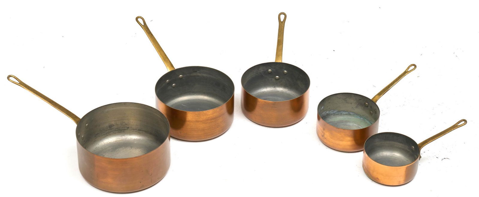 Set of 5 Vintage French Farmhouse Copper Pots (1 of 3)
