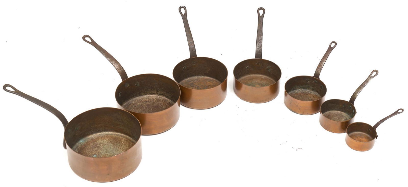Set of 7 Vintage French Farmhouse Copper Pots (1 of 3)