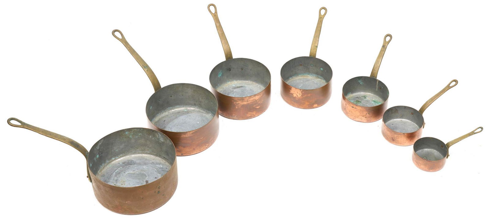 Set of 7 Vintage French Farmhouse Copper Pots (1 of 3)