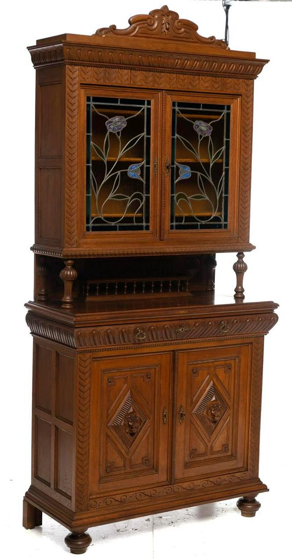 Henri II Style China Cabinet with Stained Glass Accents (1 of 5)