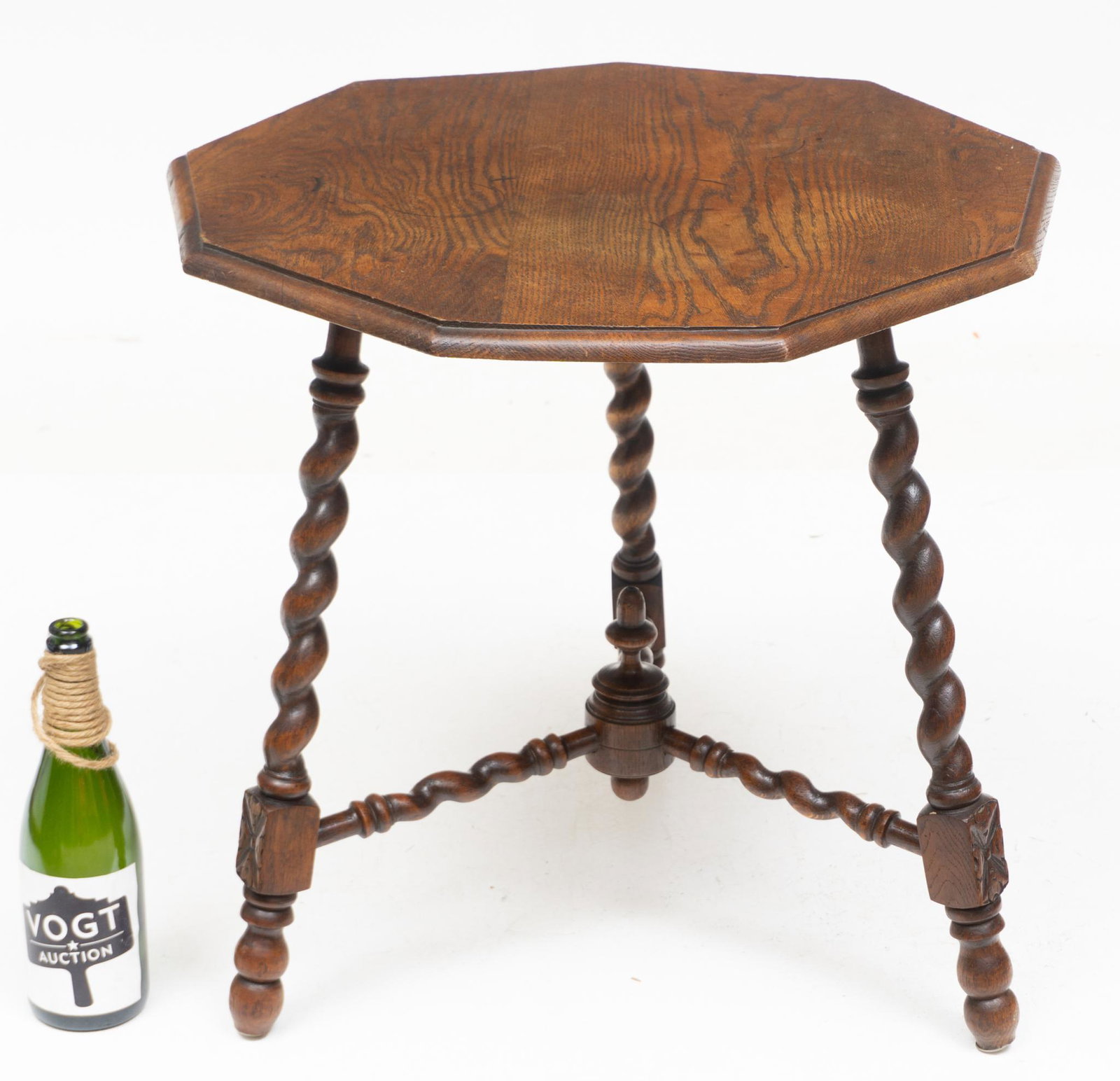 English Barley Twist Nonagon Candle Table: English nonagon candle table, barley twist accents, rising on X stretchered tripod legs with center finial 23"h x 23"w x 24"d We happily provide seamless shipping services on everything we sell. Pleas