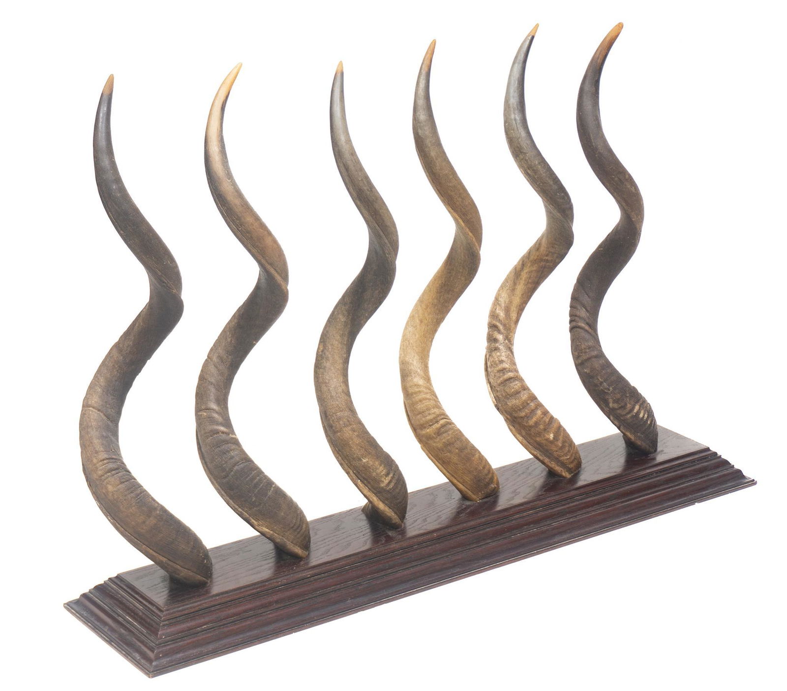 Vintage African Kudu Horn Pool Cue Rack: Vintage freestanding taxidermy African Kudu horn pool cue rack, wooden frame 33"h x 49"w x 11"d Provenance: A Kerrville, TX Collection We happily provide seamless shipping services on everything we