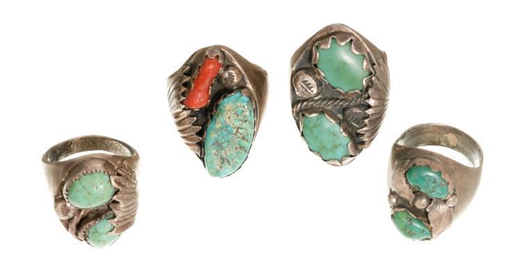 Set of 4 Vintage P. Padilla Navajo Sterling Rings (1 of 2)