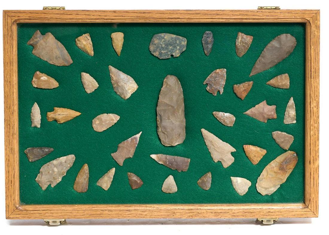 Framed Arrowhead Point Display, To Include 35 Artifacts (1 of 4)