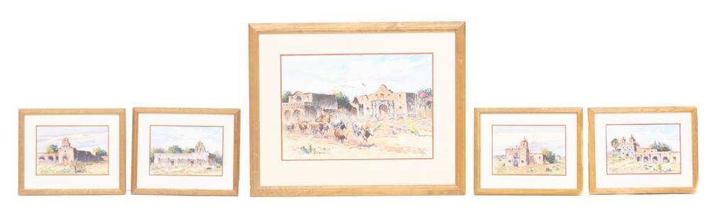 Lorenzo Castaneda, Set of 5 Watercolors, Missions (1 of 8)