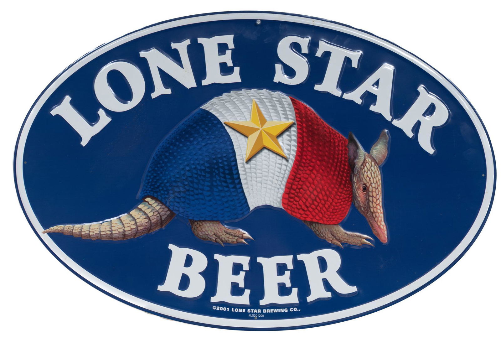 Lone Star Armadillo Sign: Lone Star beer blue oval armadillo sign 22.5"h x 34"w Provenance: A San Antonio, TX Estate We happily provide seamless shipping services on everything we sell. Please email us at shipping@vogta