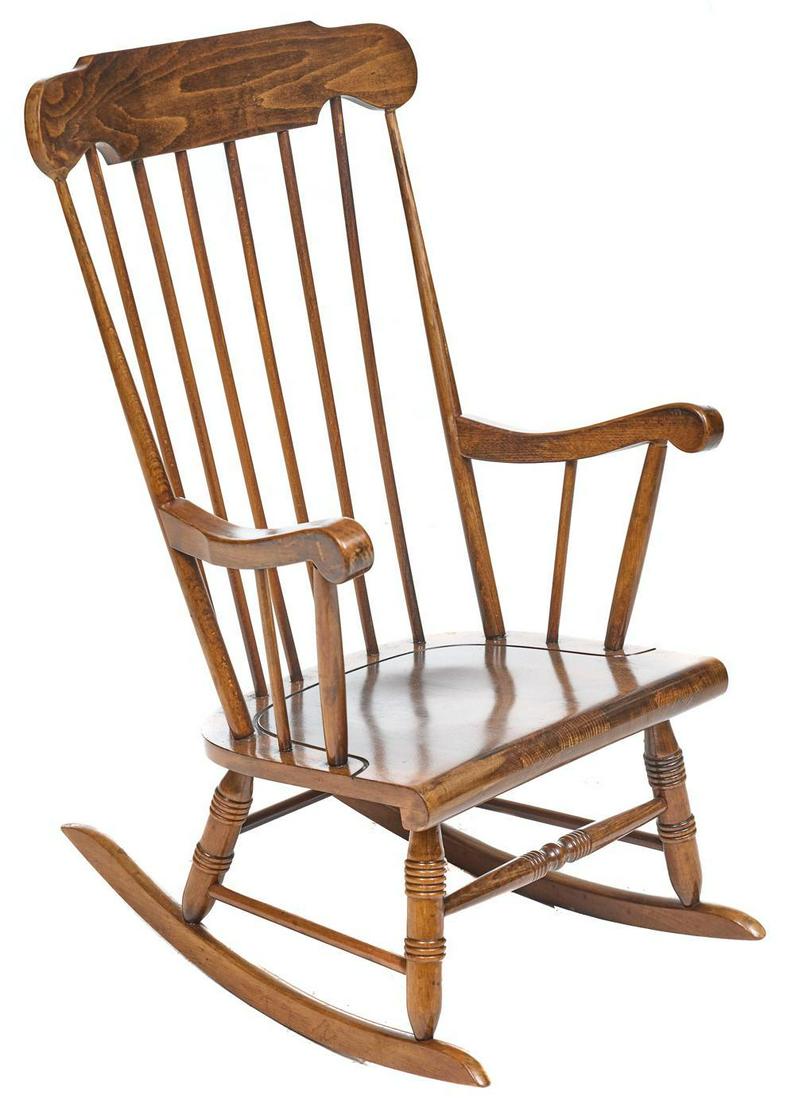 Farmhouse Rocking Chair: Wooden farmhouse slat back rocking chair 39.5"h x 24"w x 29"d We happily provide seamless shipping services on everything we sell. Please email us at shipping@vogtauction.com or call 210-822-6155 