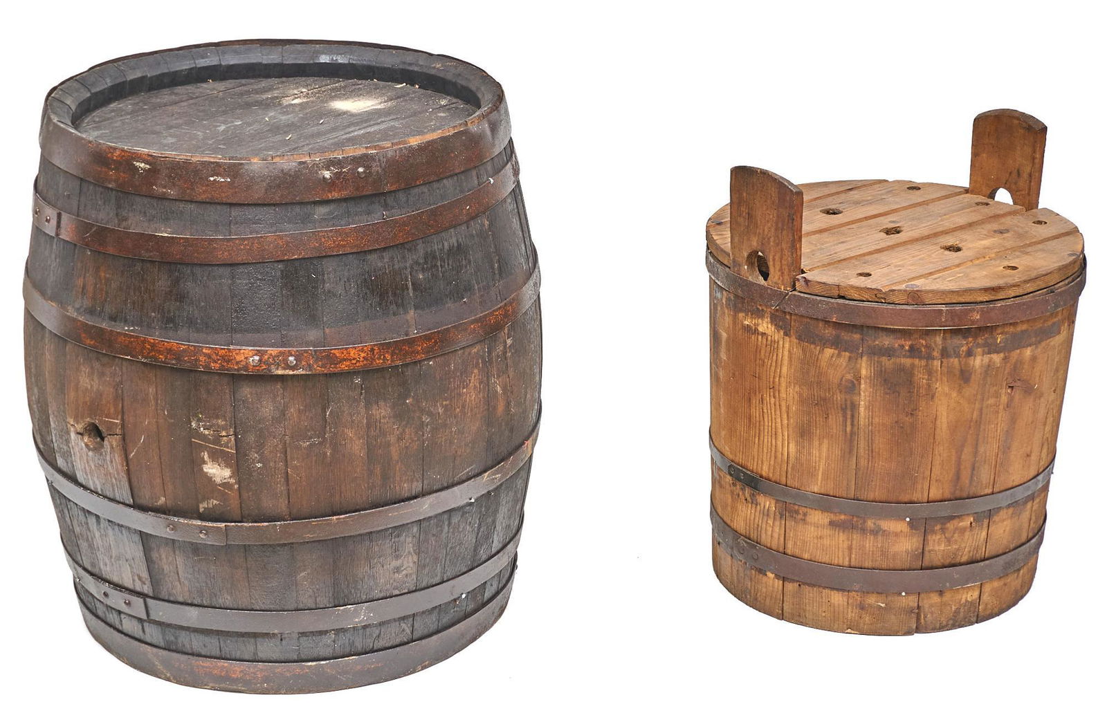 Rustic Banded Well Bucket and Barrel (1 of 5)