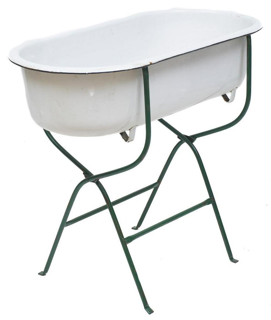 Farmhouse Enameled Wash Basin on Stand (1 of 2)
