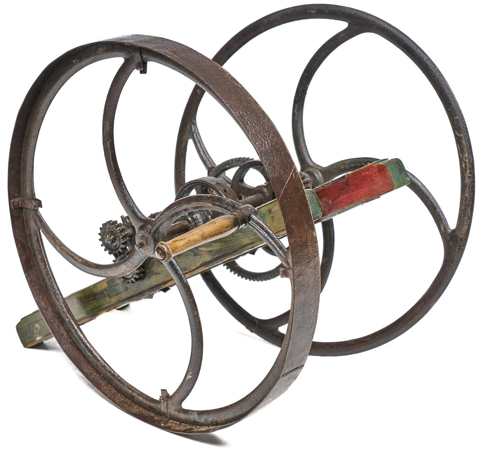Industrial Crank Mechanism: Industrial cast iron and wooden crank mechanism 34"h x 36"w x 40"d We happily provide seamless shipping services on everything we sell. Please email us at shipping@vogtauction.com or call 210-822-