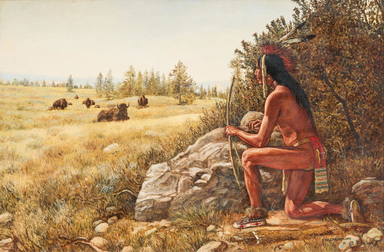 Hubert Wackermann (b. 1945), "Buffalo Hunter", 1981 (1 of 4)