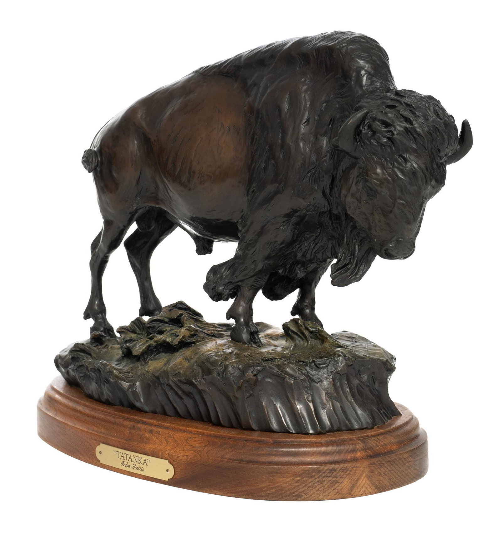 John Pettis, "Tatanka", 1999: John Pettis, "Tatanka", 1999, ed. 3/25, bronze on wood base, 14 x 14.5 x 8" Provenance: The Estate of Wolfram and Elfriede Koehle (San Antonio, Texas)