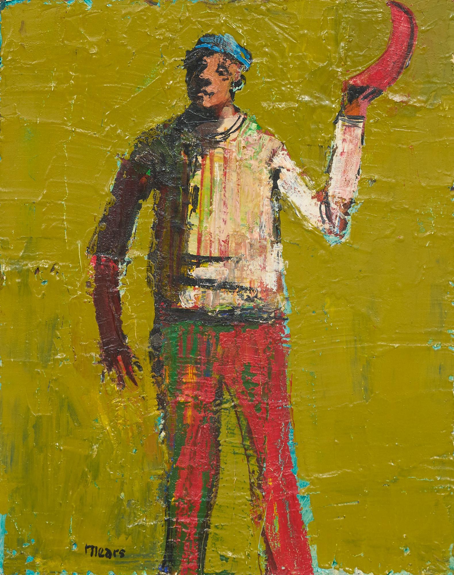 Herb Mears (1923-1999), Figure with Scythe: Herb Mears (1923-1999), Figure with Scythe, oil on board, 10 x 8", frame: 11 x 9" Provenance: A San Antonio, Texas estate