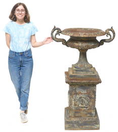 Tall Cast Iron Garden Urn on Stand