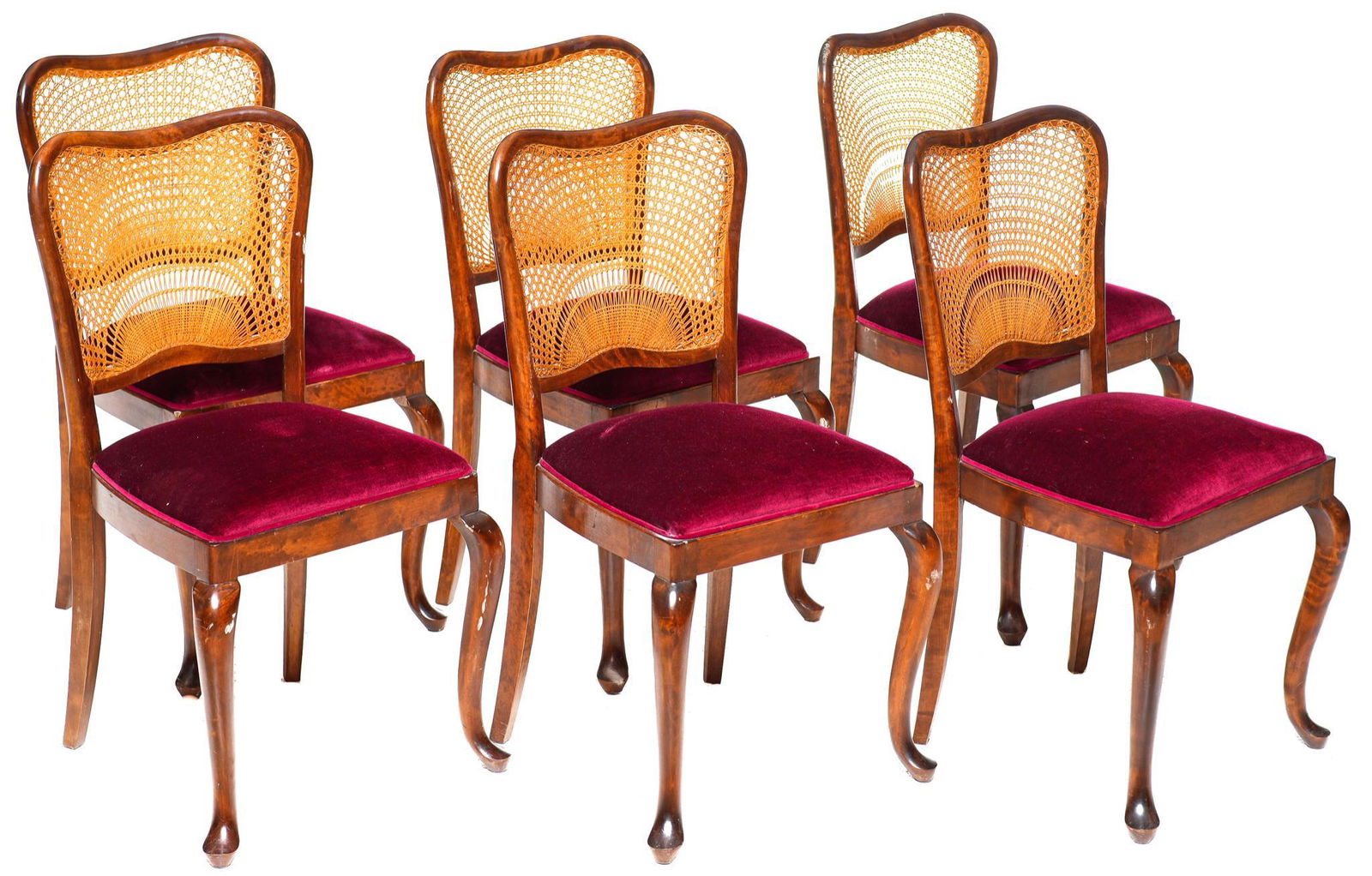 Set of 6 French Empire Style Rattan and Velvet Chairs (1 of 3)