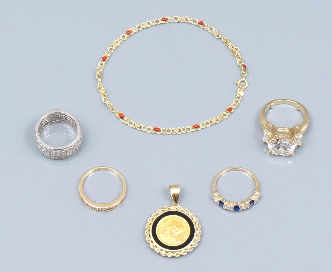 Lot of 4 Gold Rings, Panda Coin, & Necklace (1 of 7)