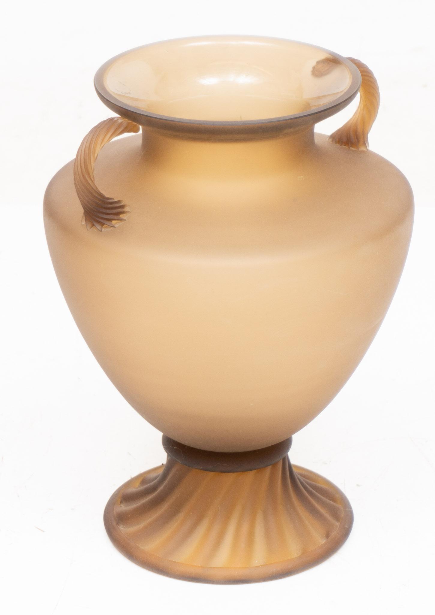 Vintage Italian Seguso Glass Vase: Vintage Italian Seguso glass vase, brown frosted glass, dual handled 19"h x 14"d Provenance: A Dallas, TX Collection We happily provide seamless shipping services on everything we sell. Please email 