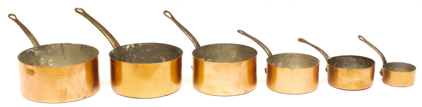 Set of 6 French Farmhouse Copper Cooking Pots (1 of 3)