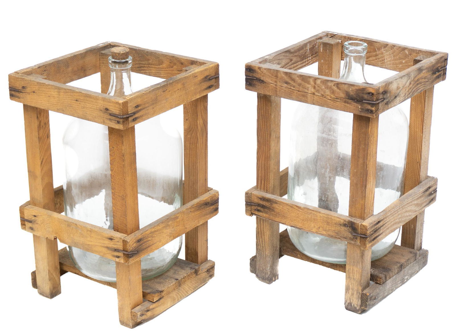 Pair of Vintage Hand Blown Glass Carboys in Crates (1 of 3)