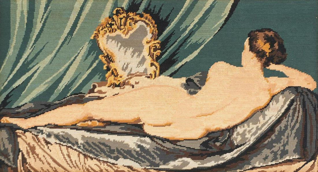 French Needlepoint Tapestry Art, Lady with Mirror (1 of 5)