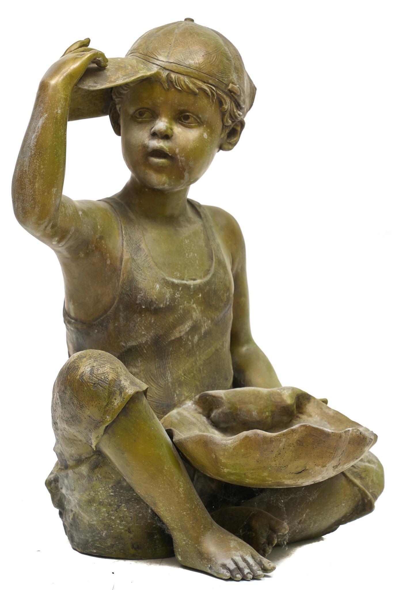 Vintage Garden Bronze Statue, Boy in the Sun (1 of 3)