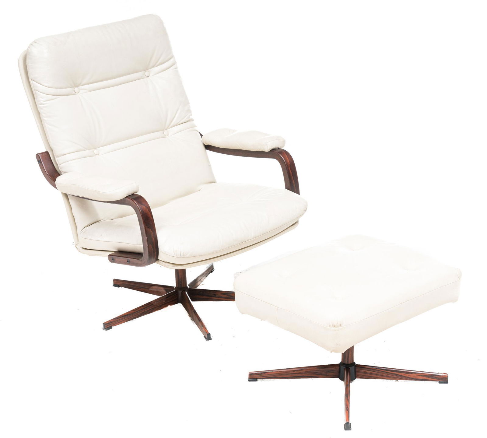 Danish Mid-Century Bent Wood Leather Chair, Ottoman (1 of 3)