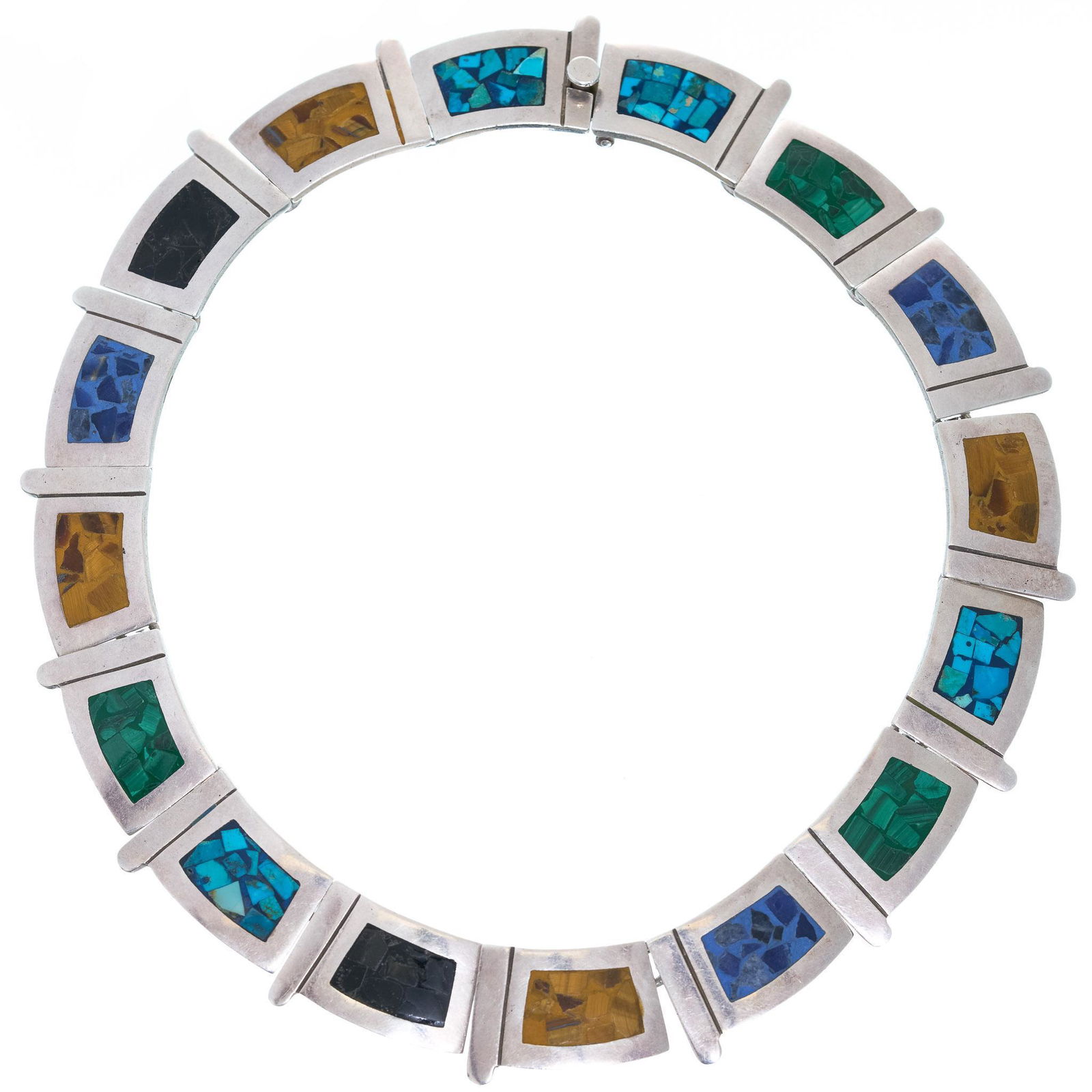 Mexican Sterling Gemstone Inlay Collar Necklace (1 of 3)