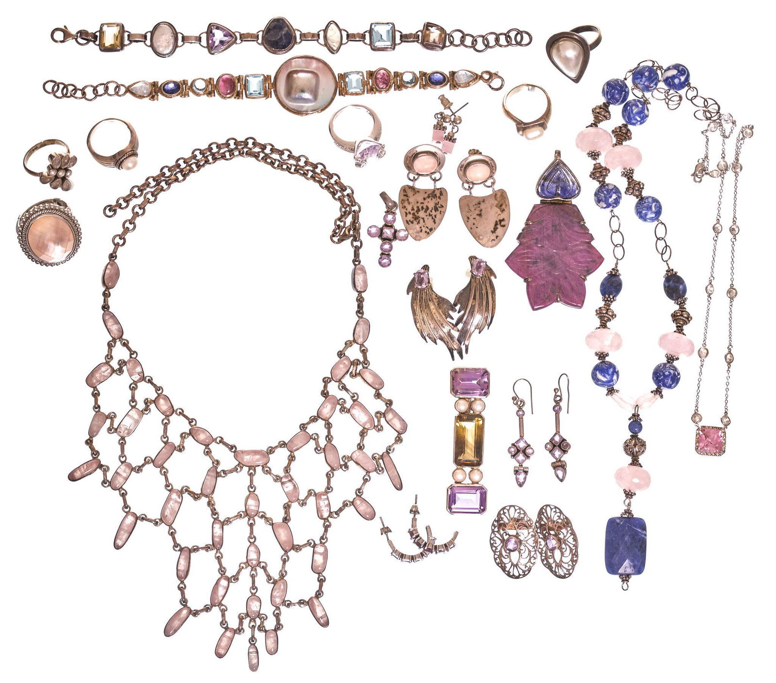 Lot of 18 Vintage Sterling Silver Rose Quartz Gemstone (1 of 5)