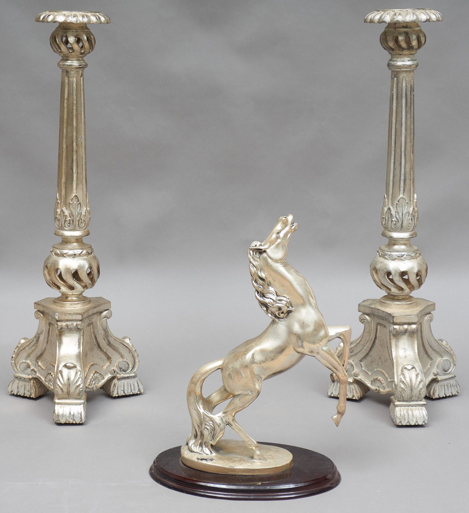 Pair of Plaster Candlestick Holders and Horse Statue (1 of 7)