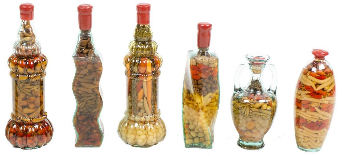 Set of 6 Italian Preserved Herbs: Set of six Italian glass oil preserved herbs, wax sealed 21"h x 5"d/ largest Provenance: The Estate of Coleman and Judy Renick We happily provide seamless shipping services on everything we sell. P