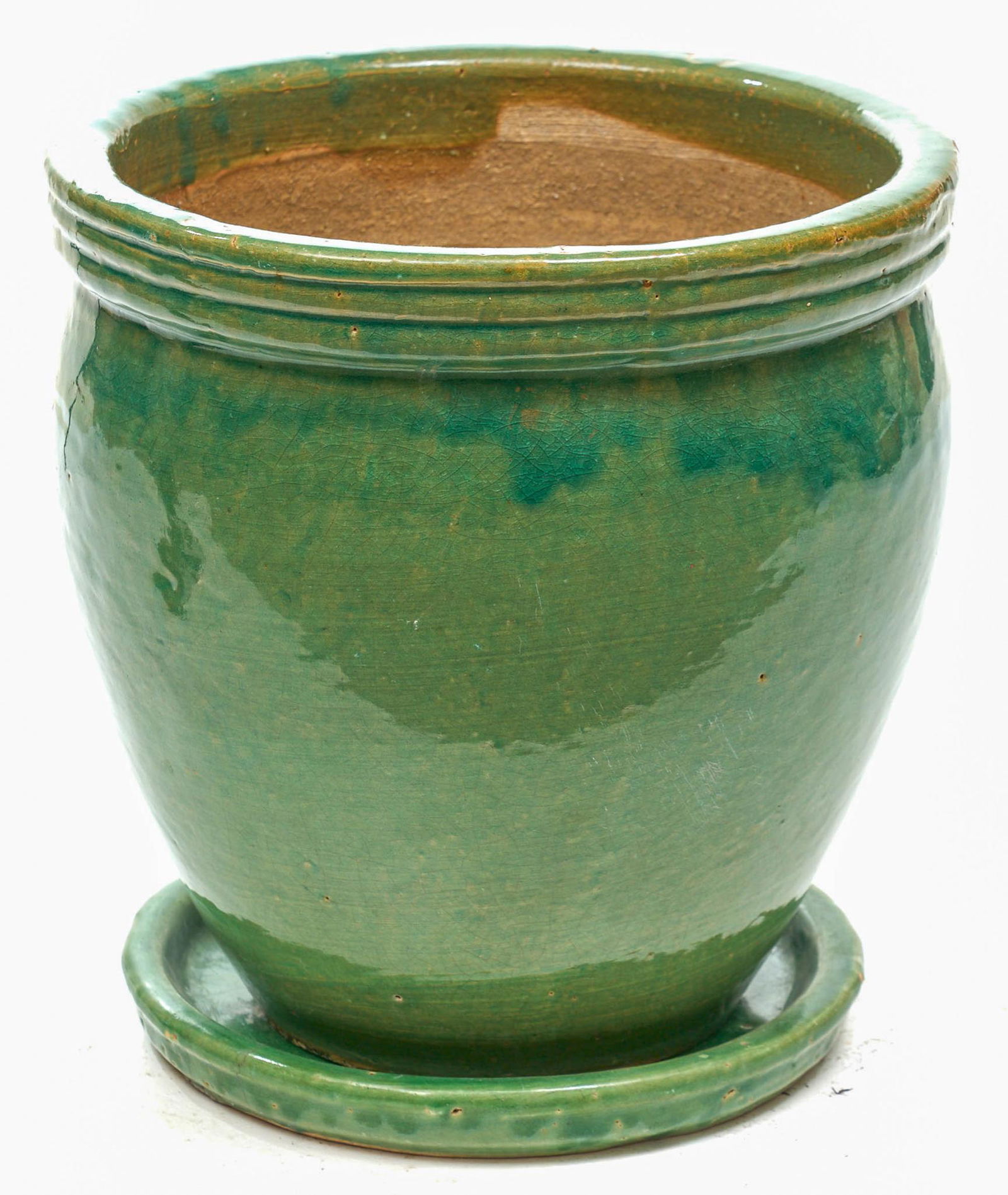 Vintage Green Glazed Pottery Planter (1 of 3)