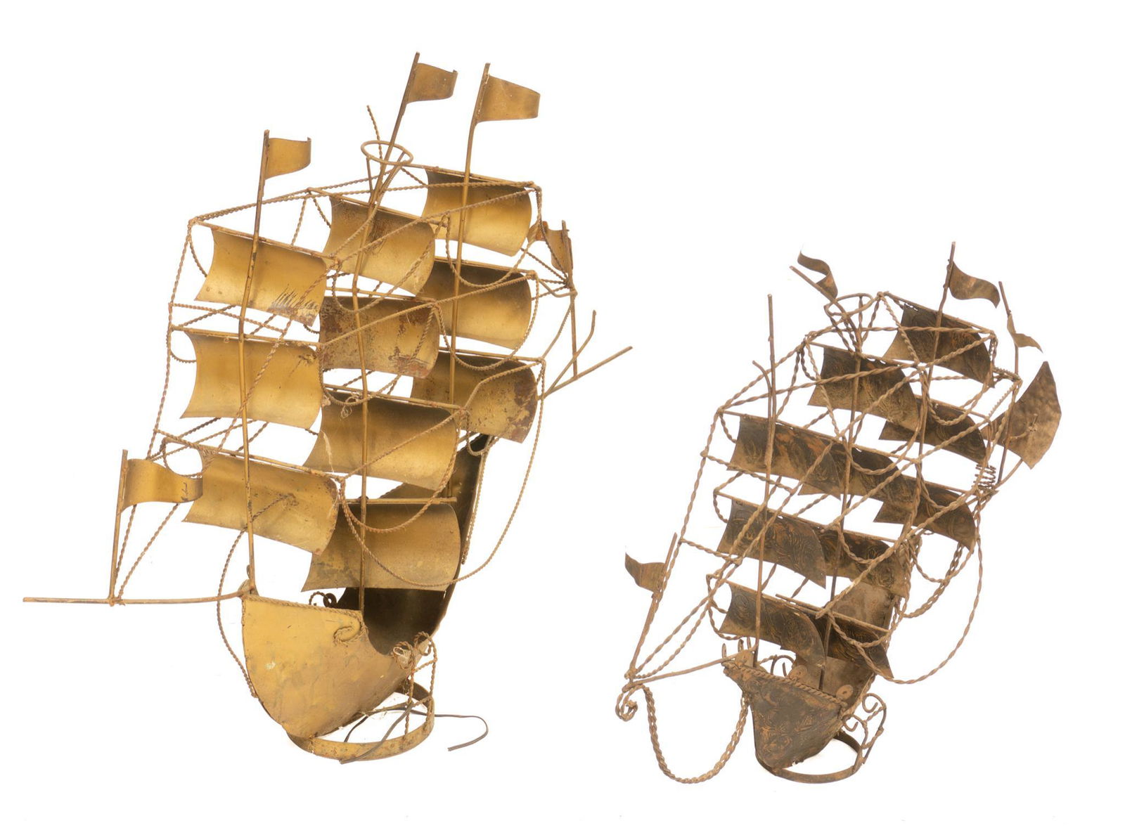 Pair Vintage Spanish Metal Ship Models (1 of 3)