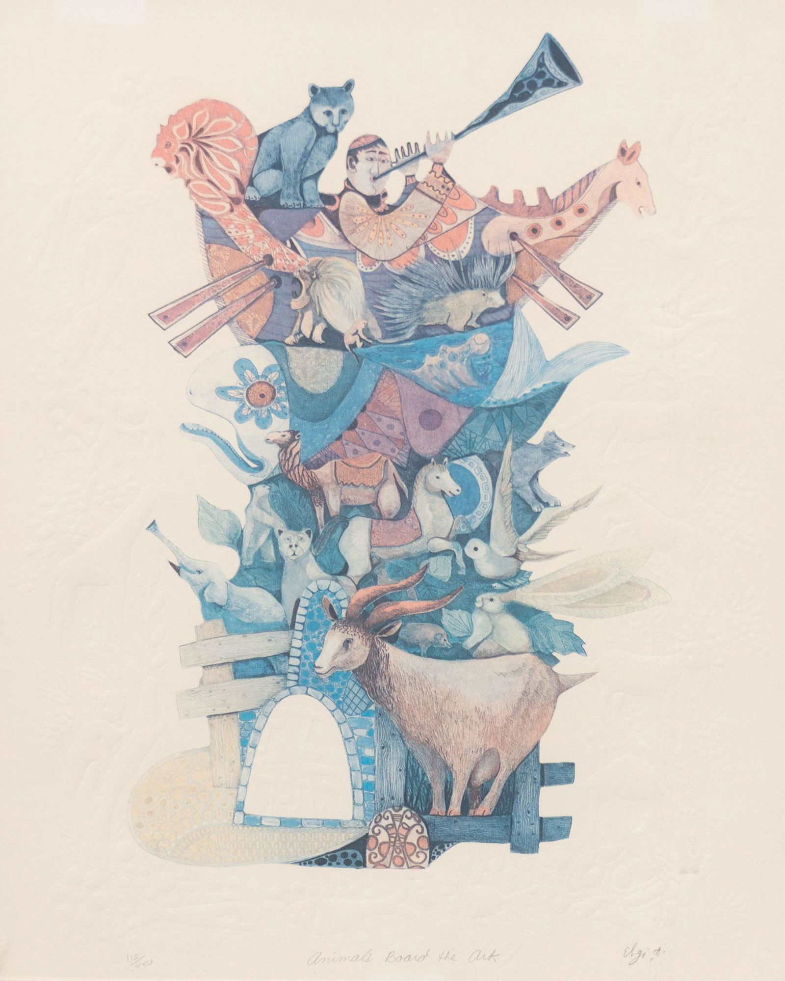 Amram Ebgi (20th c., Israel), "Animals Boarding the (1 of 5)