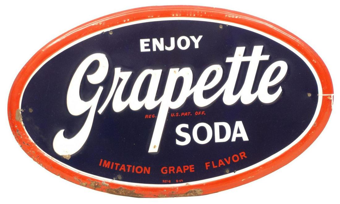Enjoy Grapette Soda Embossed Tin Advertising Sign (1 of 5)