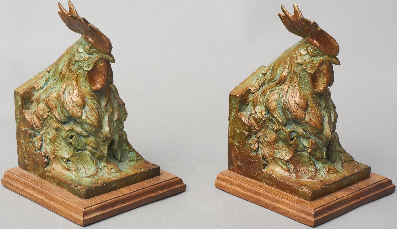 Sandy Scott, Rooster Bookends, 1993, 58/65: Sandy Scott, rooster bookends, bronze, dated 1993, numbered 58/65 10"h x 7"d/ each Provenance: The Estate of Joan & Herbert Hahn (San Antonio, TX) We happily provide seamless shipping services on ever