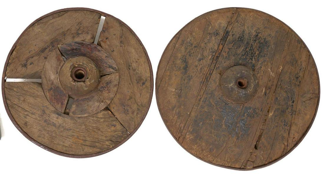 Pair of Solid Primitive Wagon Wheels (1 of 4)