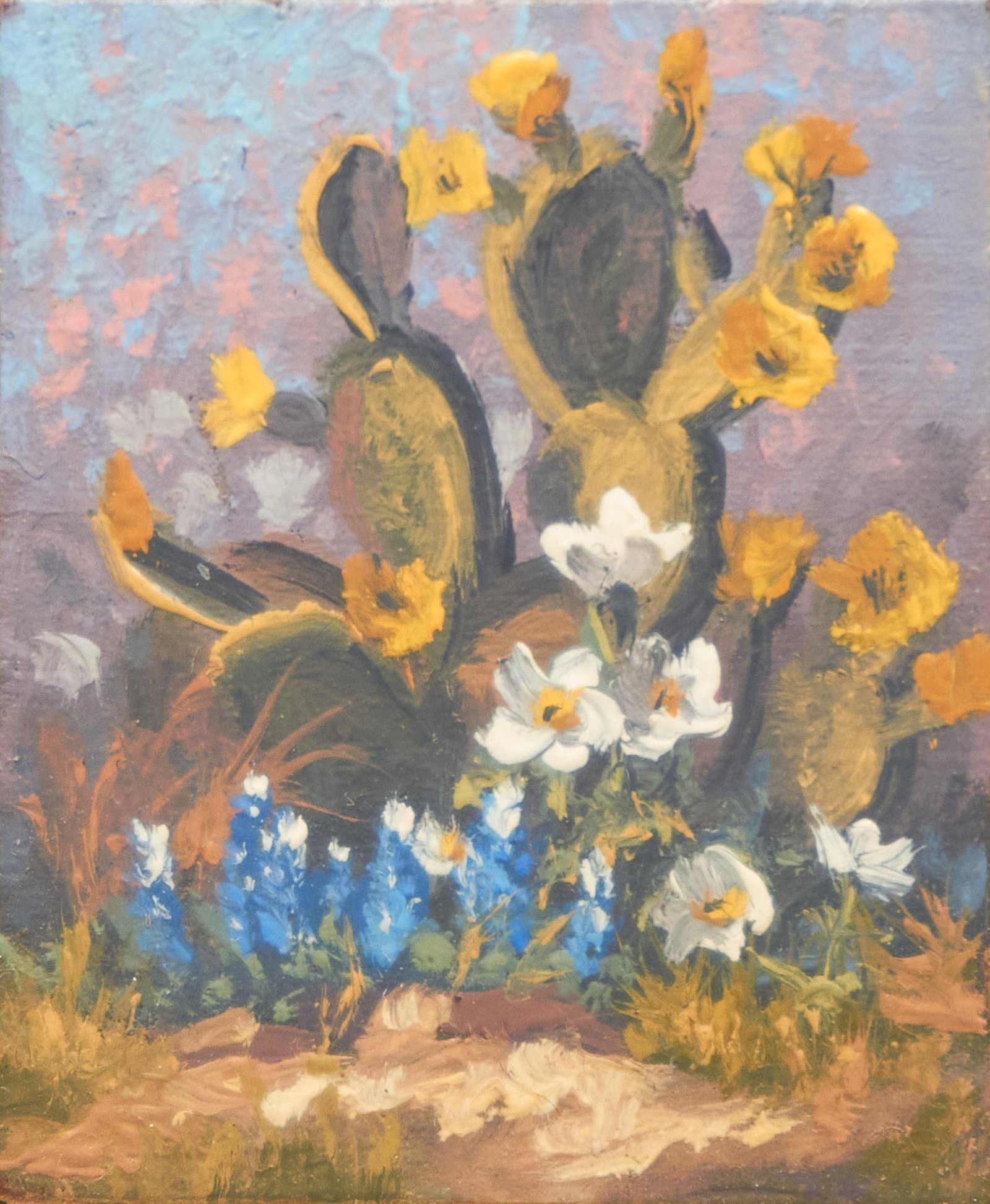 Barry Shadrock (20th C., TX), "Blooming Floral": Barry Shadrock (20th C., Texas), titled "Blooming Floral", oil on canvas, framed frame: 9"h x 8.5"w Provenance: The Estate of Joan & Herbert Hahn (San Antonio, TX) We happily provide seamless shipping